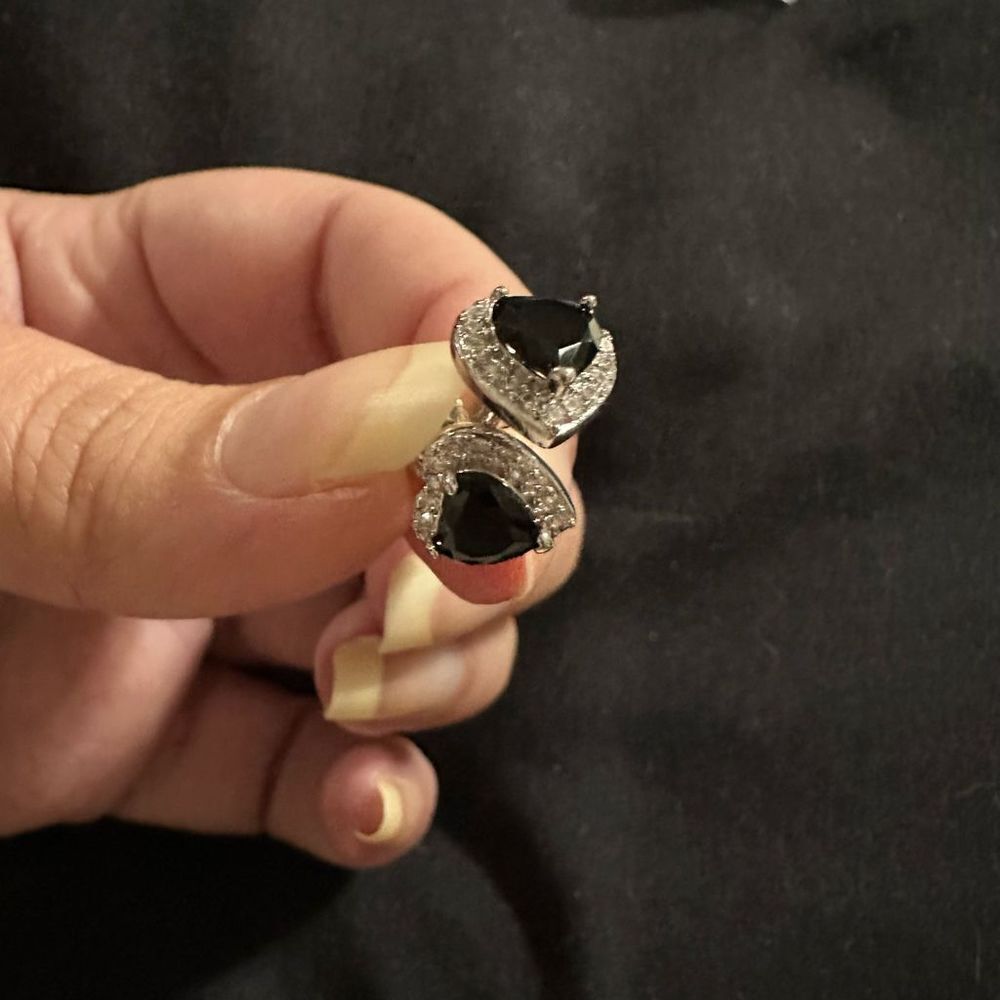 Heart shaped Black zircon copper earrings-artificial gemstone